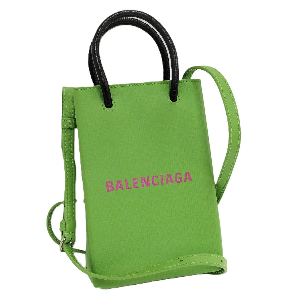 Balenciaga Shopping Phone Holder Shoulder Bag Leather Green